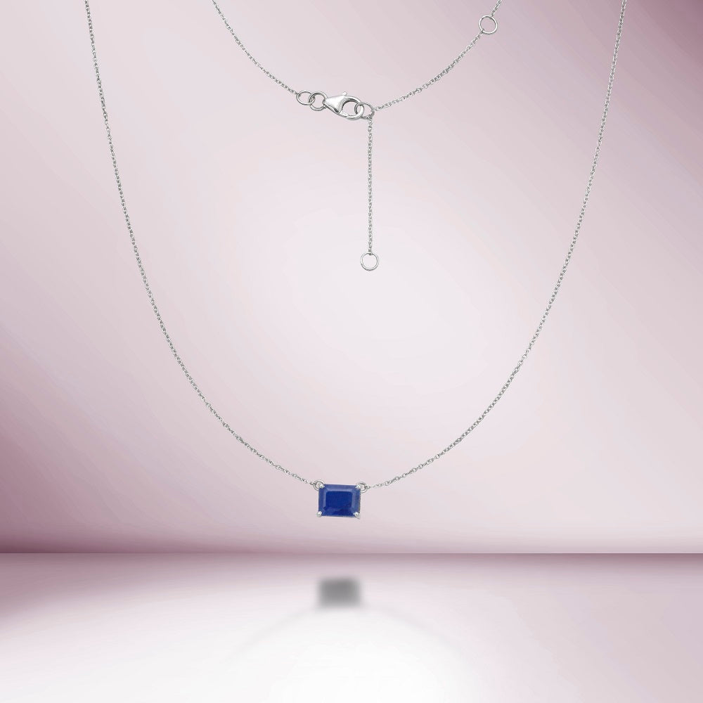 Solitaire Emerald Cut Blue Sapphire Necklace (2.00 ct.) in 14K Gold