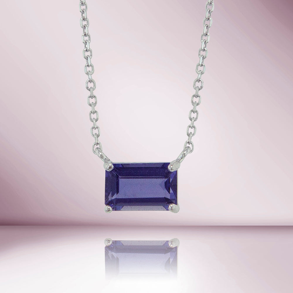 Solitaire Emerald Cut Blue Sapphire Necklace (2.00 ct.) in 14K Gold