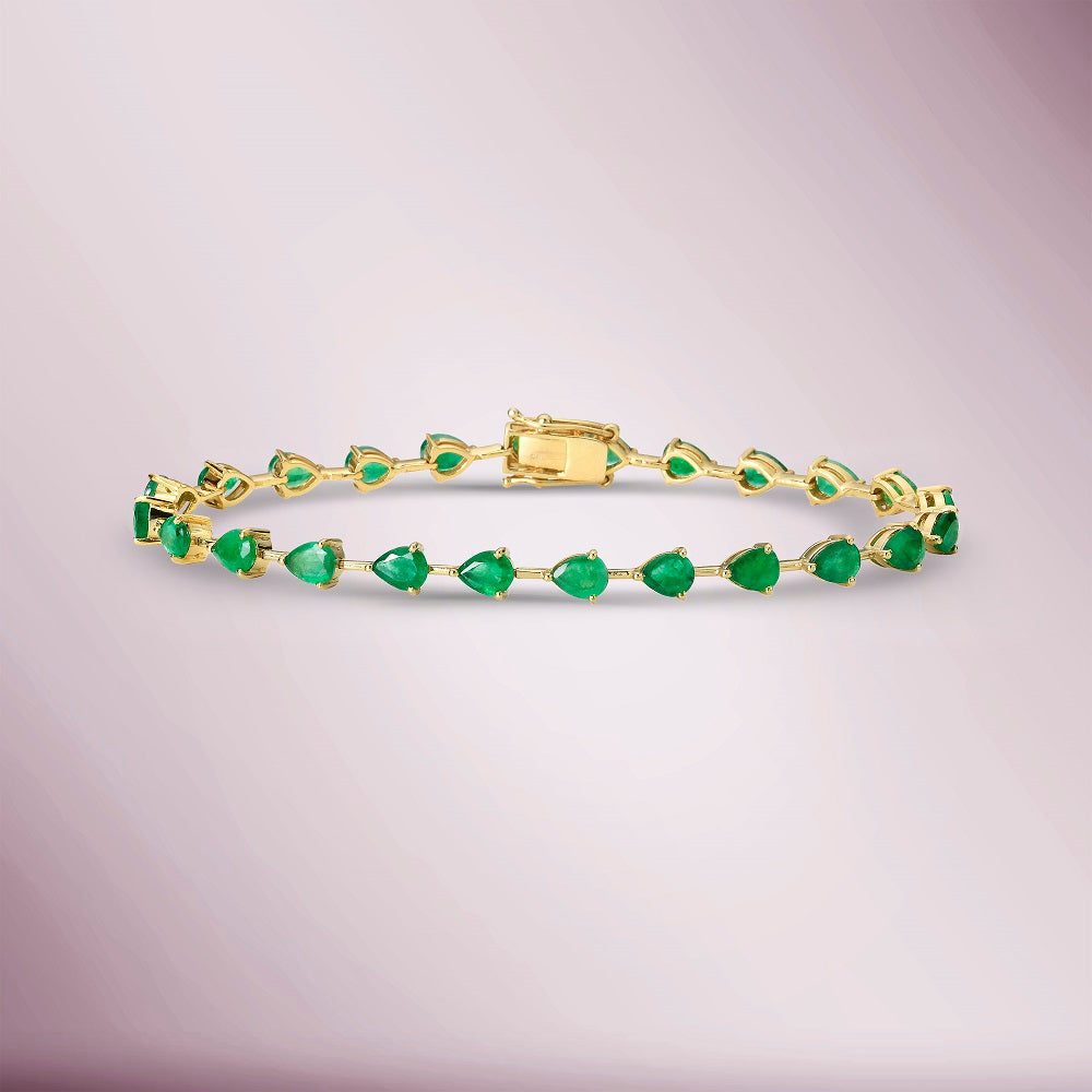 Fancy Pear Shape Emerald Bracelet (6.20 ct.) 3-Prongs Setting in 14K Gold