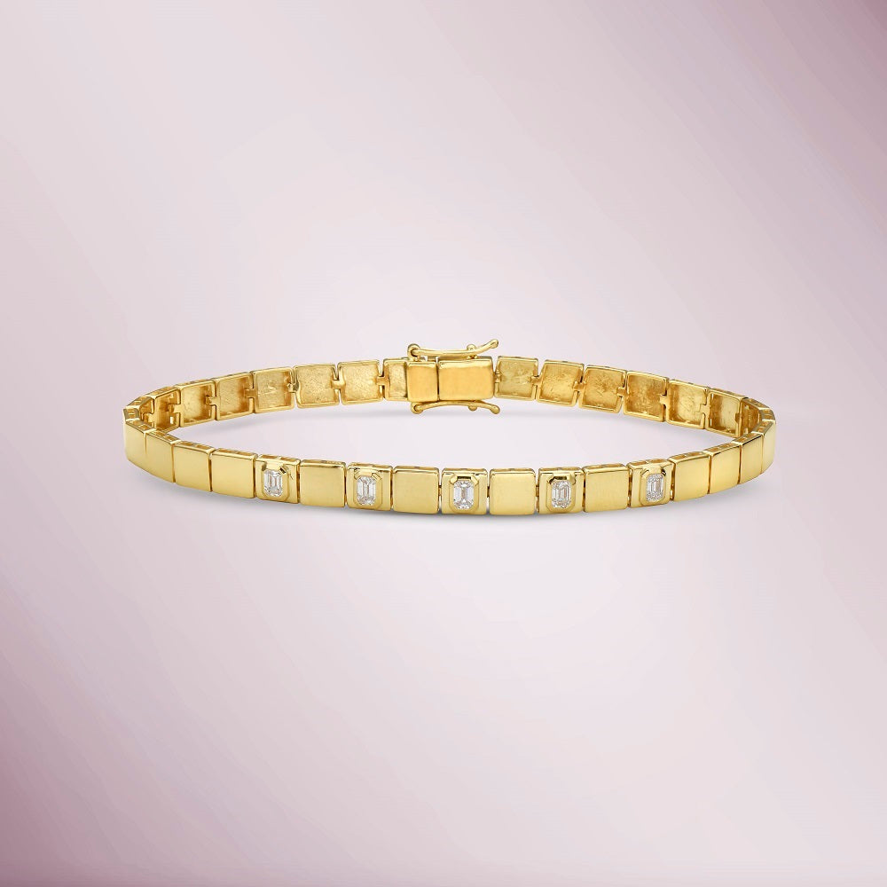 Fancy Square Bracelet With Emerald Cut Diamonds (0.55 ct.) in 14K Gold