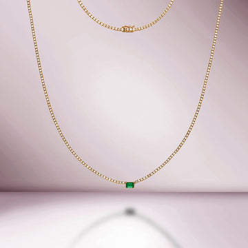 Diamond Tennis Necklace With Emerald Cut Emerald 7.20x5mm (5.50 ct.) 2 mm 4-Prongs in 14K Gold