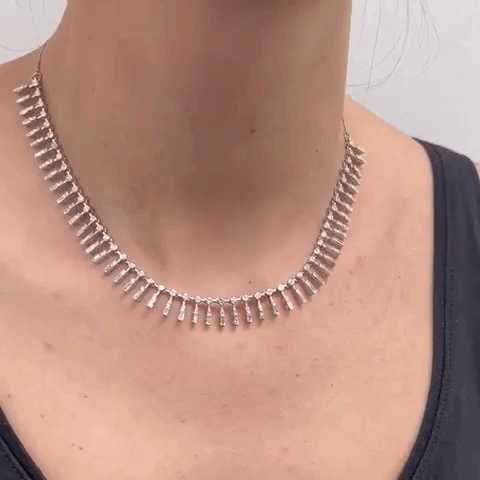 Round Diamond & Dangling Baguette Choker Necklace (2.40 ct.) in 14K Gold