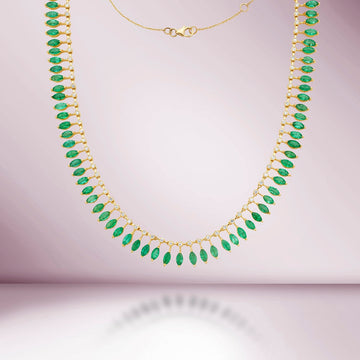 Diamond & Dangling Marquise Shape Emerald Choker Necklace (16.80 ct.) in 14K Gold