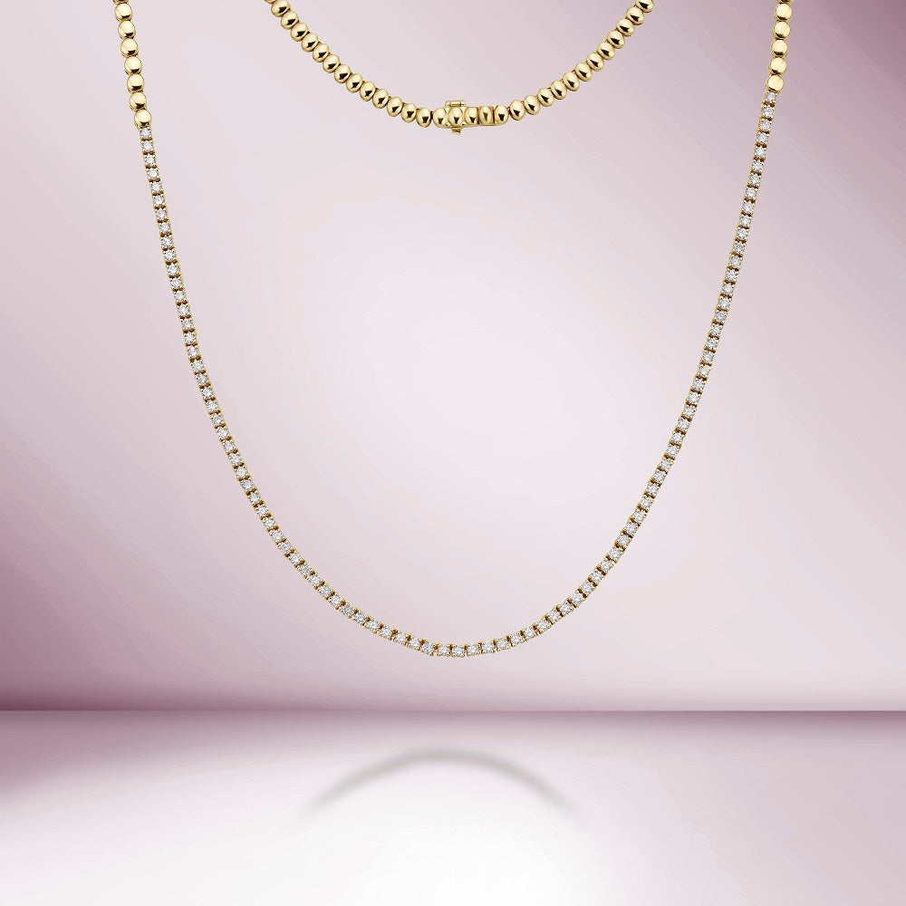 Half Way Diamond Tennis Necklace (2.11 ct.) 2mm 4-Prong Setting in 14K Gold