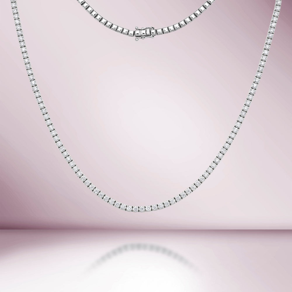 Three Quarters Diamond Tennis Necklace (5.15 ct.) 2.4 mm Tiger Eye 4-Prongs Setting in 14K Gold