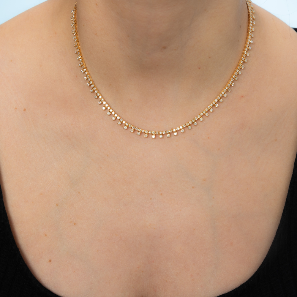 HalfWay Diamond Tennis Necklace (5.75 ct.) 4-Prongs Setting in 14K Gold