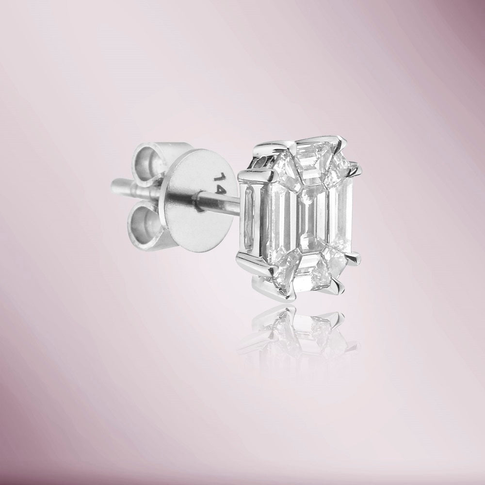 Illusion Setting Diamond Emerald Shape Studs Earrings (0.95 ct.) in 14K Gold