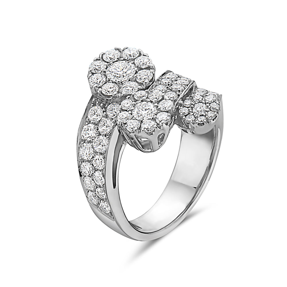 Ready to Ship 3 Diamond Round Cut Contrarie Cluster Illusion Ring (2.15 ct.) in 18K Gold, Made in Italy