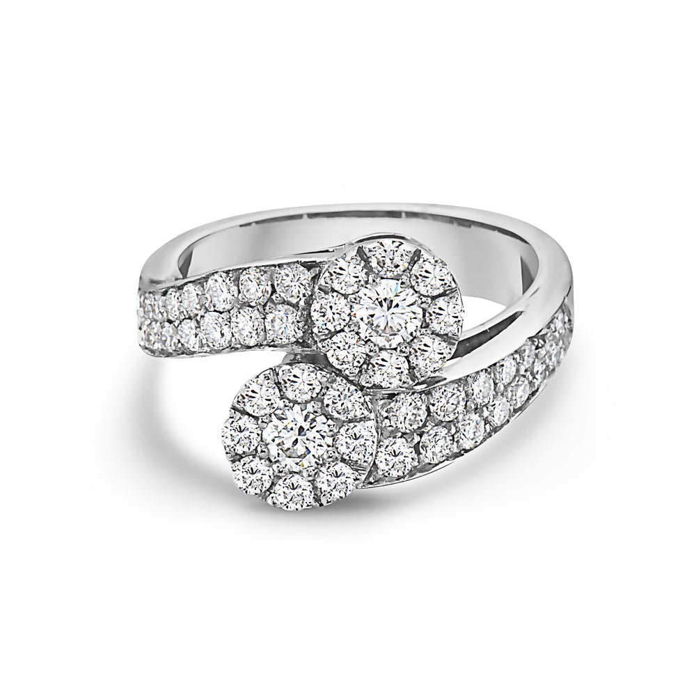 Ready to Ship 2 Diamond Round Cut Contrarie Cluster Illusion Ring (1.41 ct.) in 18K Gold, Made in Italy