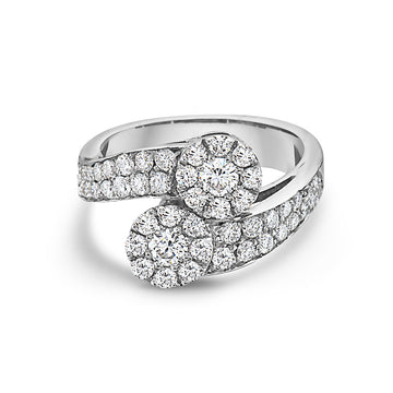 Ready to Ship 2 Diamond Round Cut Contrarie Cluster Illusion Ring (1.41 ct.) in 18K Gold, Made in Italy