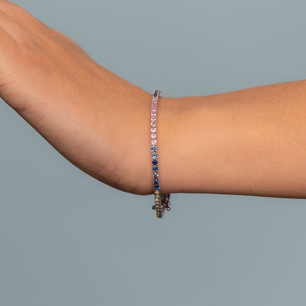 Multicolor Rainbow Sapphires Tennis Bracelet ( 3.60 ct. t.w. ) in solid 14k Gold, Round Multi Sapphire 4-Prongs Tennis Bracelet 2