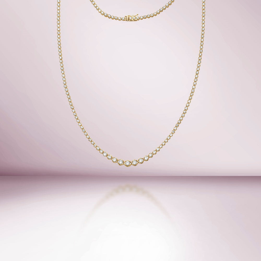Riviera Diamond Tennis Necklace (4.00 ct.) 2.60 mm to 4.60 mm Buttercup Setting in 14K Gold