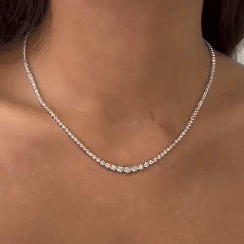 Riviera Diamond Tennis Necklace (4.00 ct.) 2.60 mm to 4.60 mm Buttercup Setting in 14K Gold