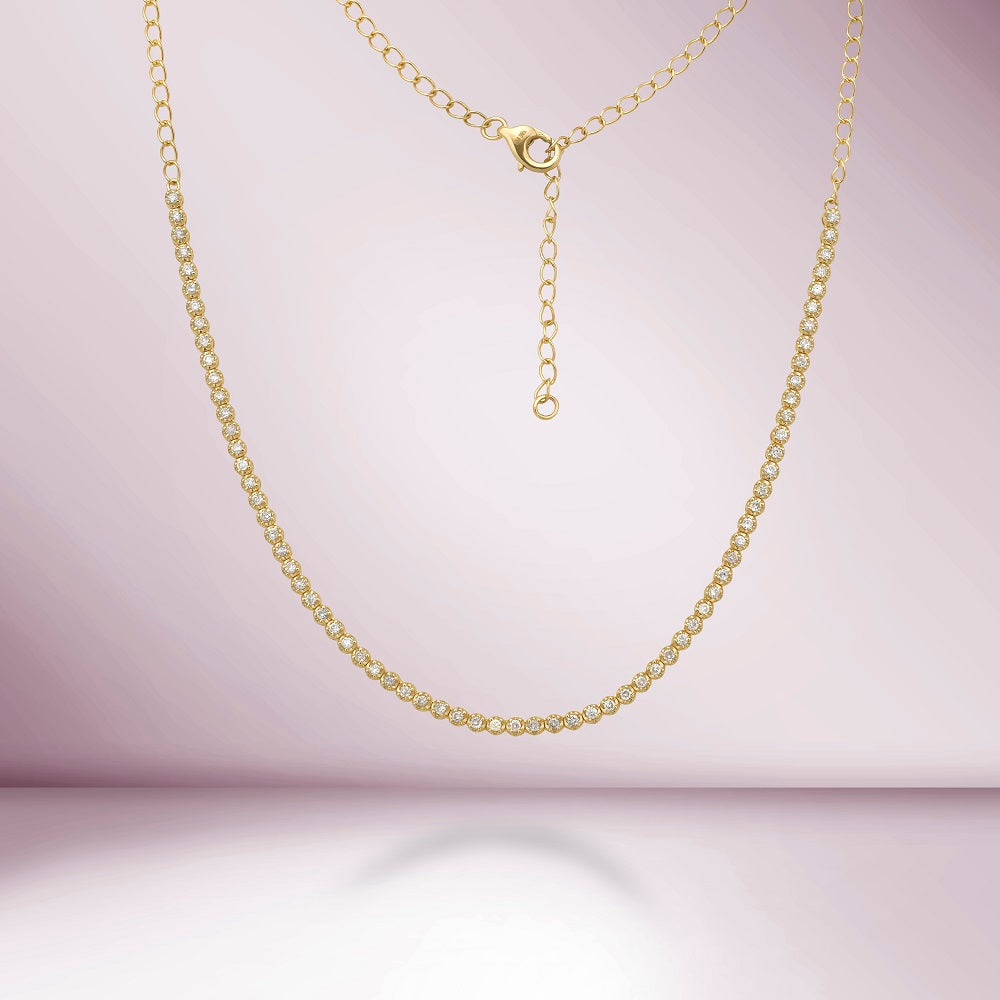 Half Way Diamond Tennis Necklace (1.00 ct.) in 14K Gold, Choker Tennis Necklace