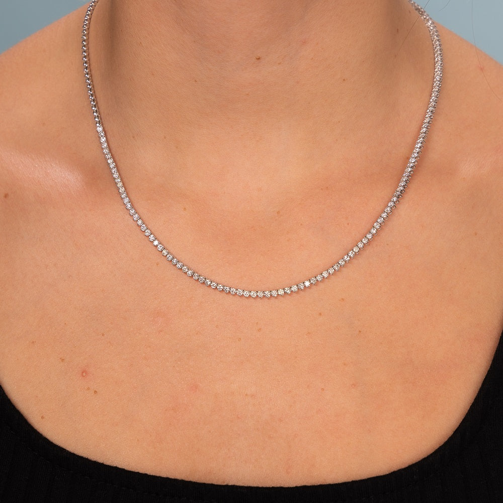 Half Way Diamond Tennis Necklace ( 3.50 ct.) 2 mm 3-Prongs Setting in 14K Gold