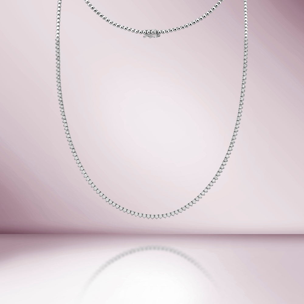 Half Way Diamond Tennis Necklace ( 3.50 ct.) 2 mm 3-Prongs Setting in 14K Gold