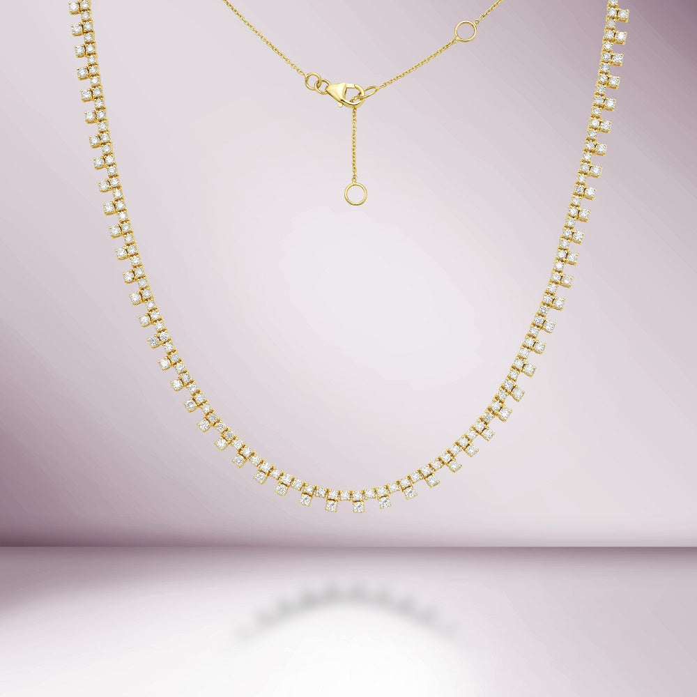 HalfWay Diamond Tennis Necklace (5.75 ct.) 4-Prongs Setting in 14K Gold