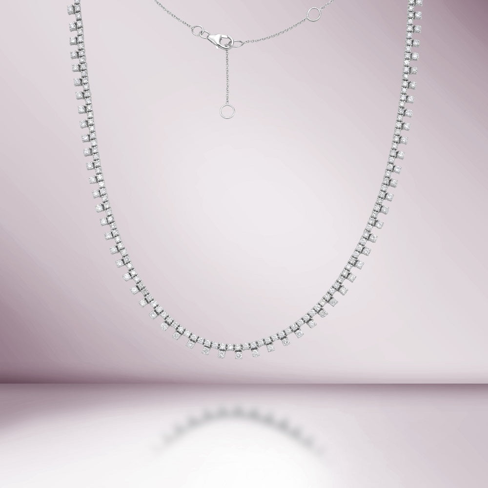 HalfWay Diamond Tennis Necklace (5.75 ct.) 4-Prongs Setting in 14K Gold
