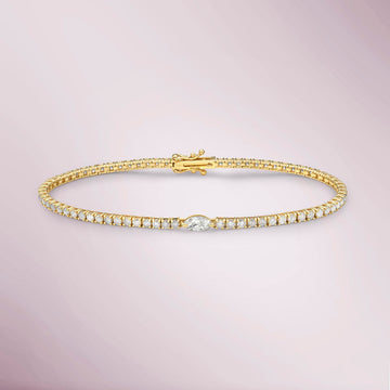 Diamond Round & Marquise Tennis Bracelet (2.40 ct.) 4-Prongs Setting in 14K Gold