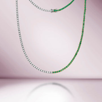 Diamond & Emerald Tennis Necklace (10.45 ct.) 2.70 mm 4-Prongs Setting in 14K Gold
