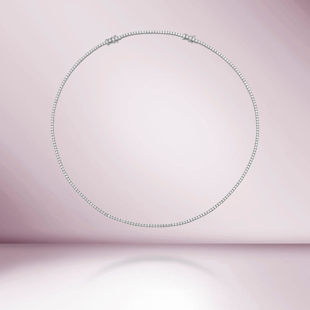 Diamond Tennis Necklace (3.50 ct.) 2 mm 4-Prongs Setting in 18K Gold + Chain Extender, Made in Italy