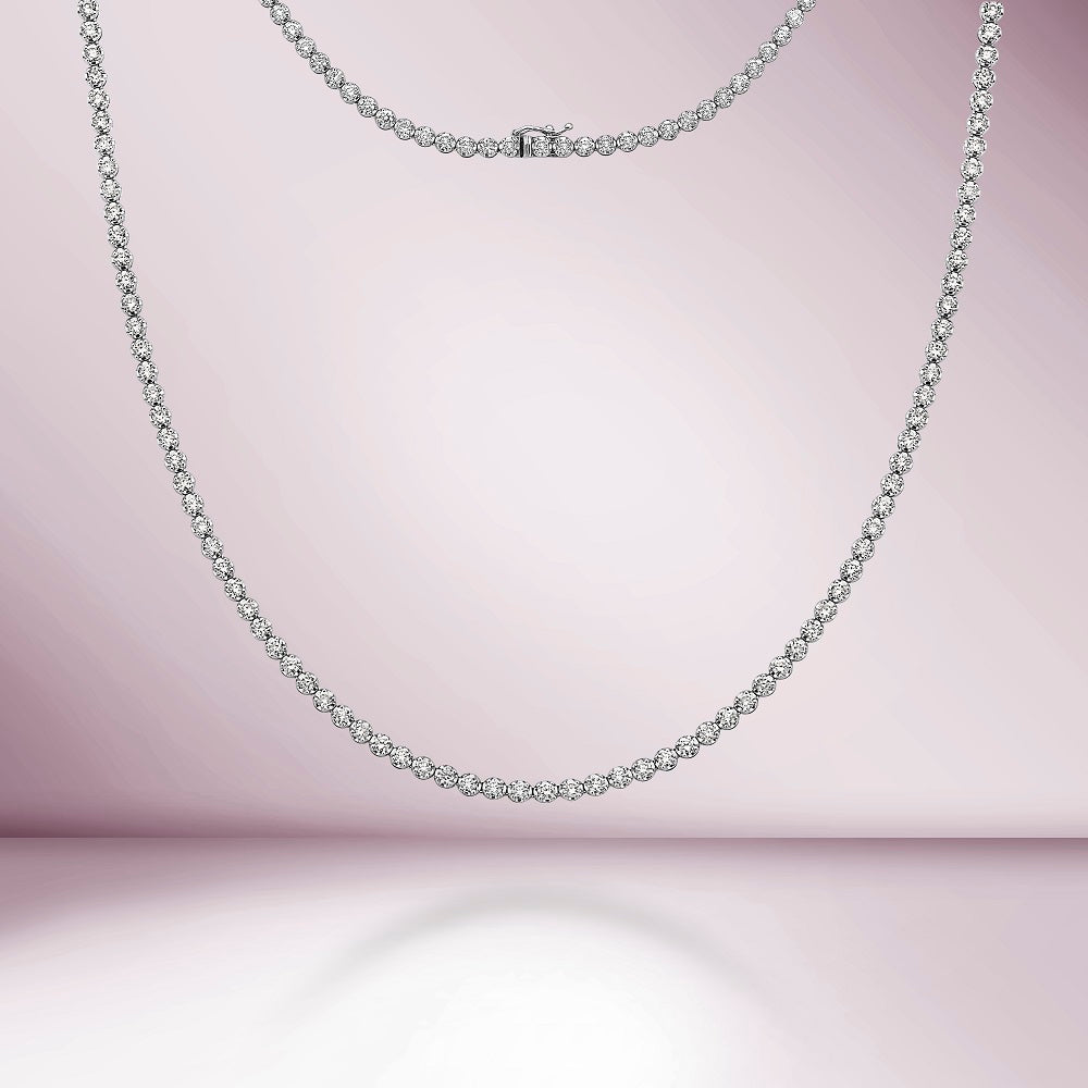 Diamond Tennis Necklace (7.00 ct.) 2.2 mm Buttercup Setting in 14K Gold