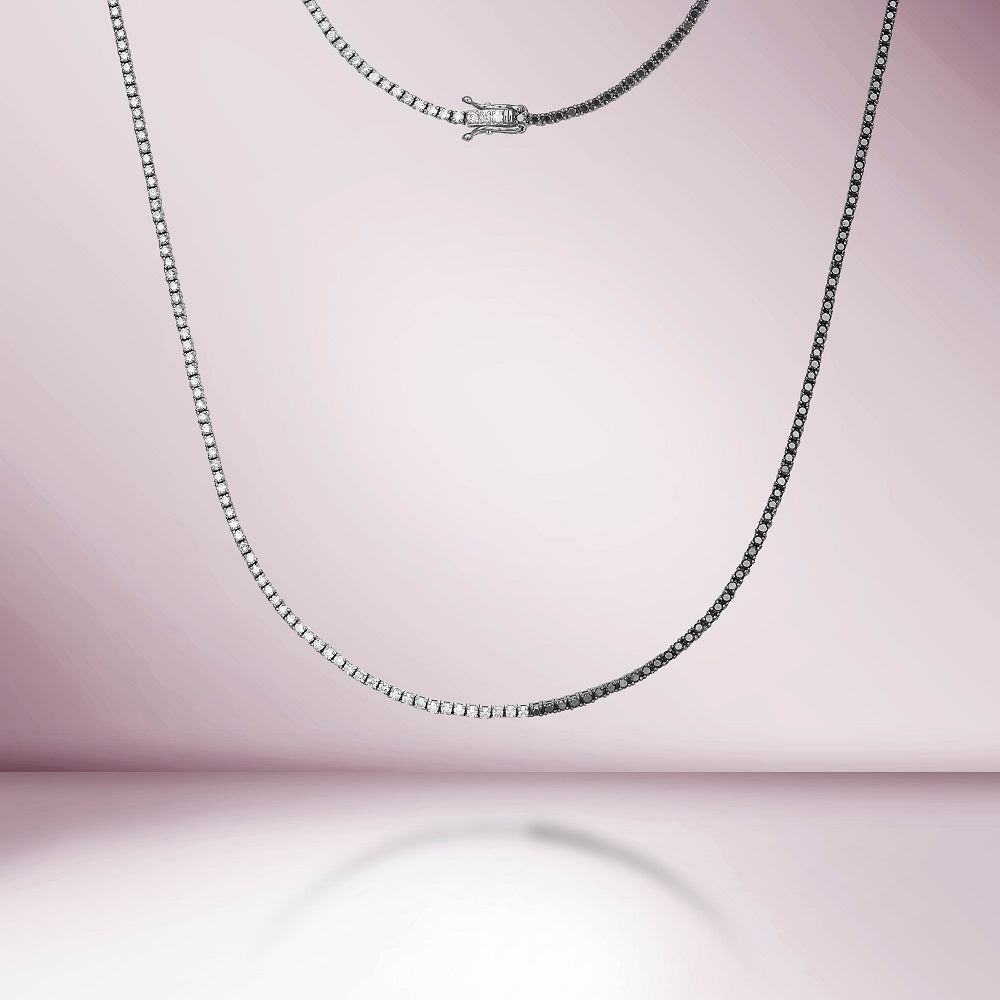 Black & White Diamond Tennis Necklace ( 4.90 ct.) 2.70 mm 4-prongs Setting in 14K Gold
