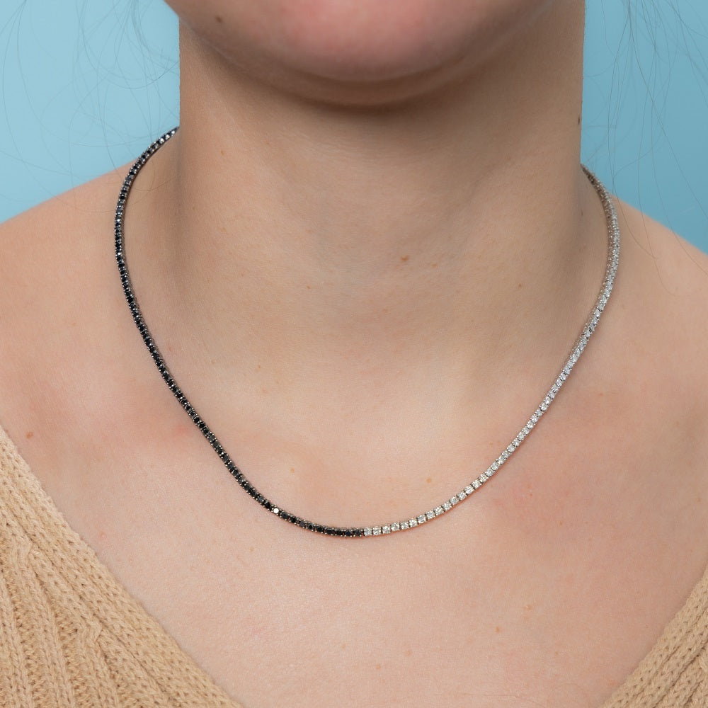 Black & White Diamond Tennis Necklace ( 4.90 ct.) 2.70 mm 4-prongs Setting in 14K Gold