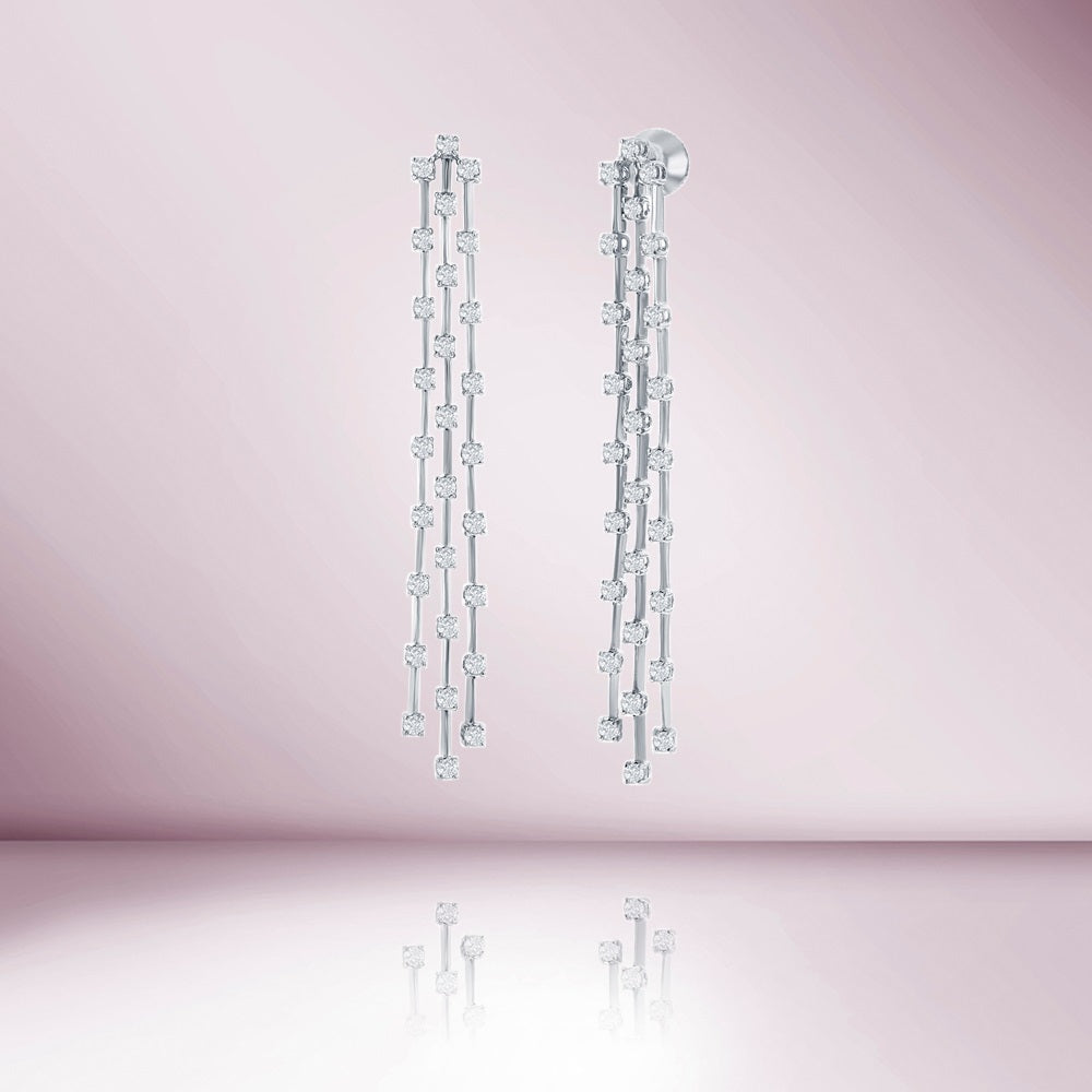 Triple Line Drop Diamond Earrings (2.00 ct.) in 14K Gold