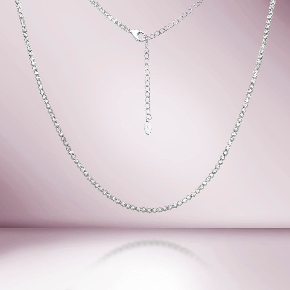 Diamond Tennis Necklace With Adjustable Chain (2.00 ct.) Buttercup Setting in 14K Gold