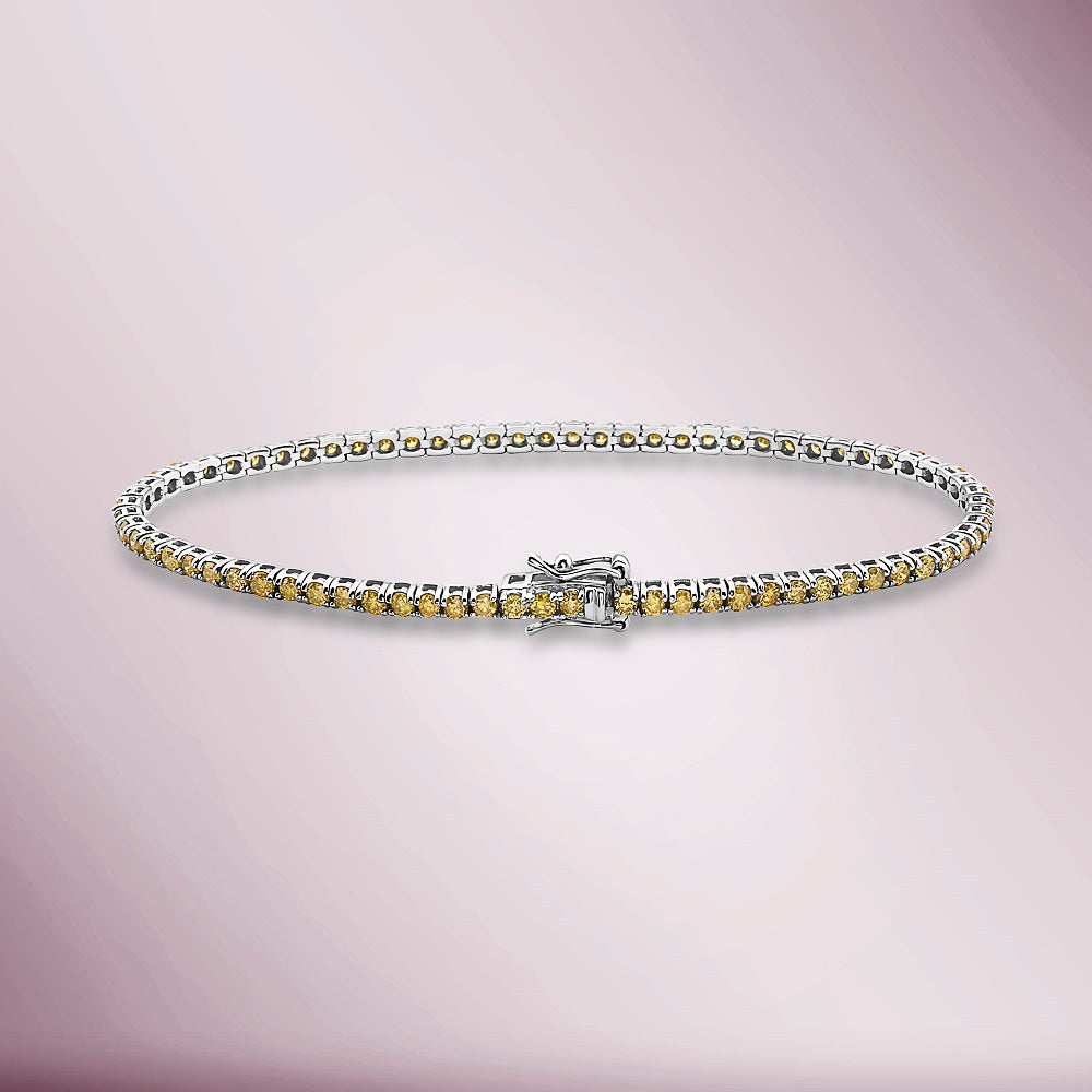 Fancy Yellow Diamonds Tennis Bracelet (2.80 ct.) 2 mm 4-Prongs Setting in 14K Gold