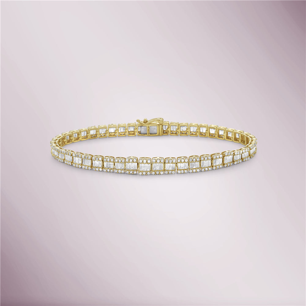 Round & Baguette Diamonds Rectangular Shape Tennis Bracelet (2.90 ct.) in 14K Gold