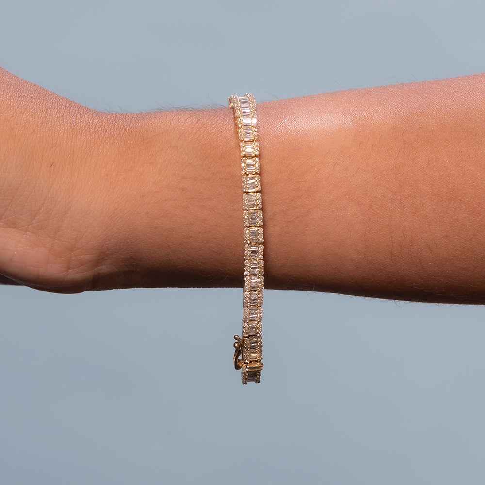 Round & Baguette Diamonds Rectangular Shape Tennis Bracelet (2.90 ct.) in 14K Gold