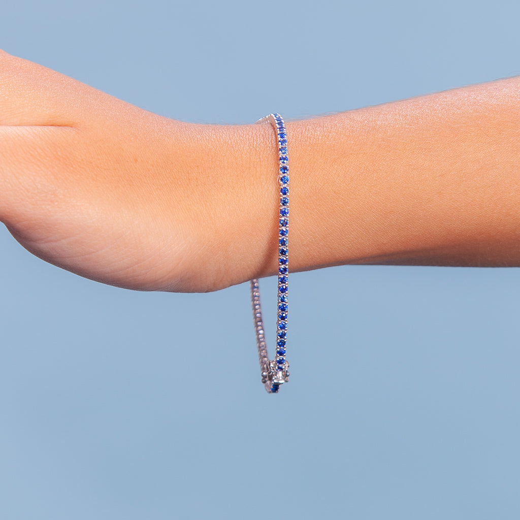 Blue Sapphire Tennis Bracelet (3.30 ct. ) 2.30 mm 4-Prongs Setting in 14K Gold