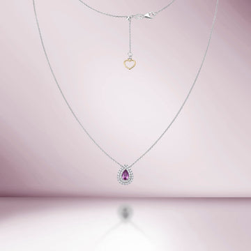 Pear Shape Pink Sapphire With Diamond Halo Necklace (0.73 ct.) in 18K Gold