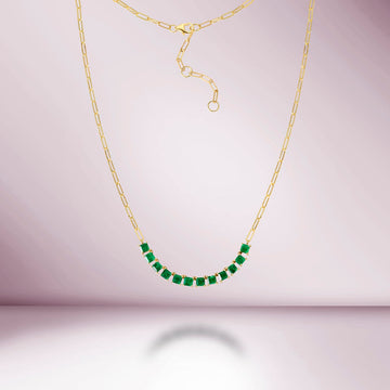 Princess Cut Emerald Necklace With Paper Clip Chain (3.00 ct.) in 14K Gold