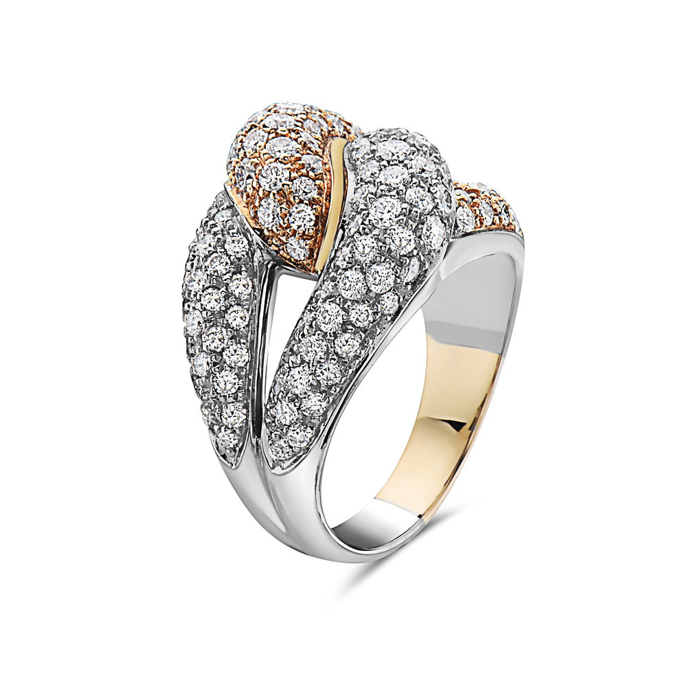 Ready to Ship Interlocking Diamond Ring Two Tone  (2.28 ct.) Pavé Setting in 18K Gold