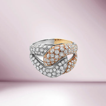 Ready to Ship Interlocking Diamond Ring Two Tone  (2.28 ct.) Pavé Setting in 18K Gold