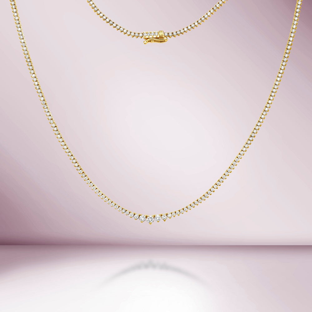 Riviera Diamond Tennis Necklace (3.50 ct.) 1.90 mm to 2.90 mm 3-Prongs Setting in 14K Gold