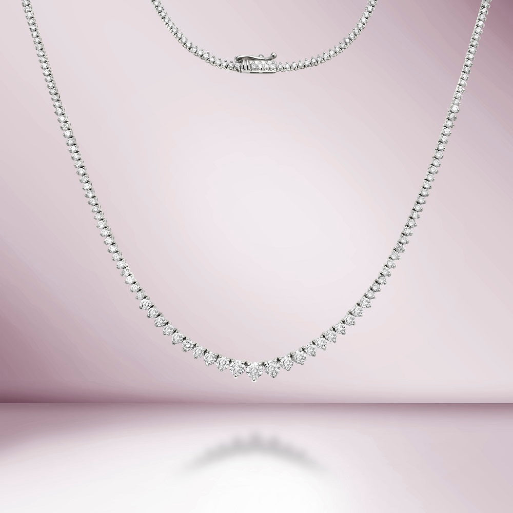 Riviera Diamond Tennis Necklace (7.25 ct.) 2 mm to 4.5 mm 3-Prongs Setting in 14K Gold