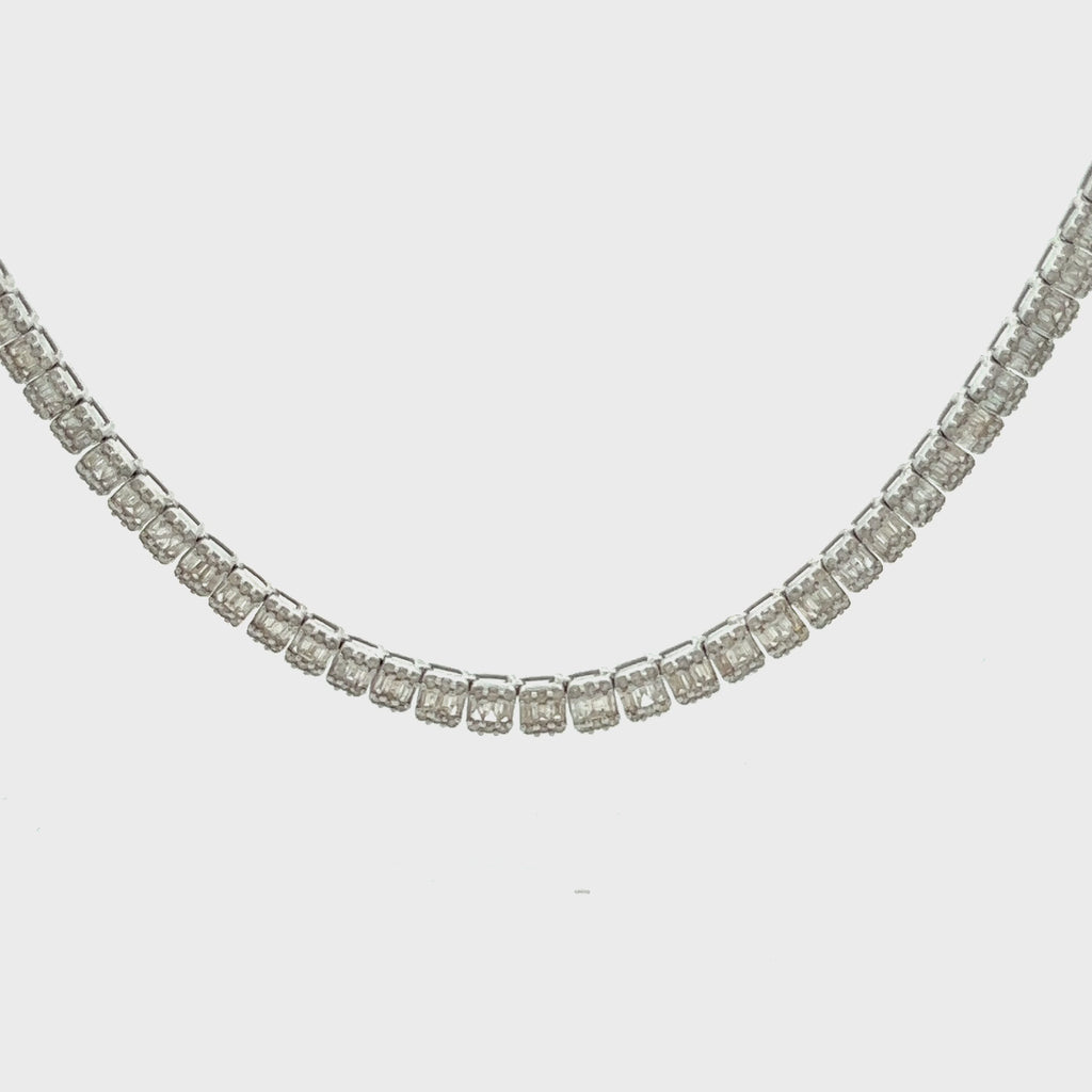 Halfway Graduated Baguette & Round Diamond Tennis Necklace (5.25 ct.) in 14K Gold