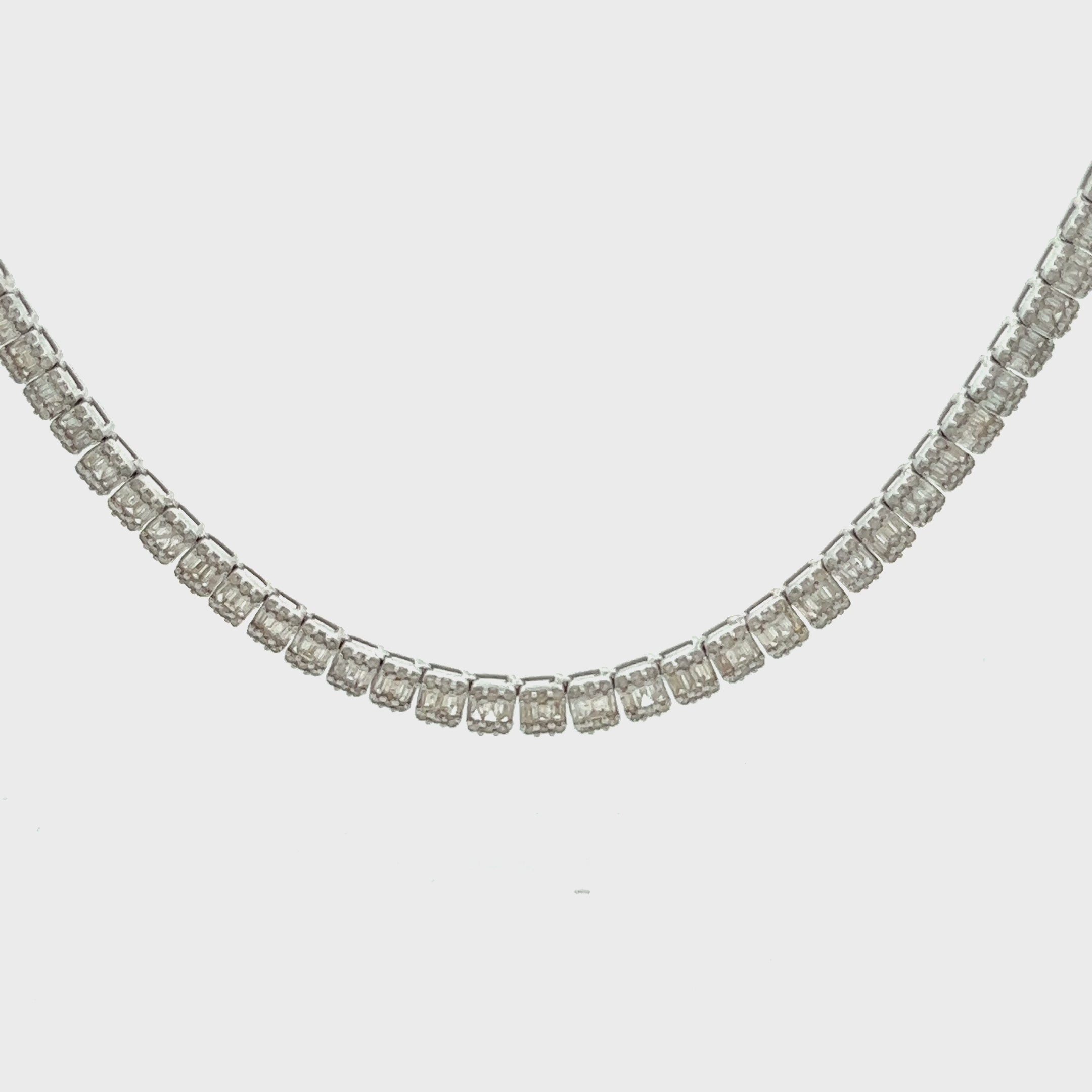 Halfway Graduated Baguette & Round Diamond Tennis Necklace (5.25 ct.) in 14K Gold