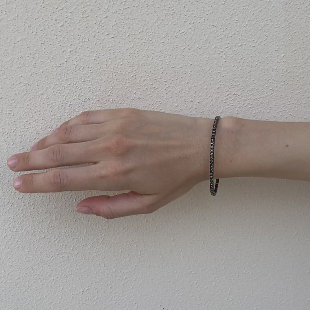 Black Diamond Tennis Bracelet (3.50 ct.) 4-Prongs Setting in 18K Gold, Made in Italy