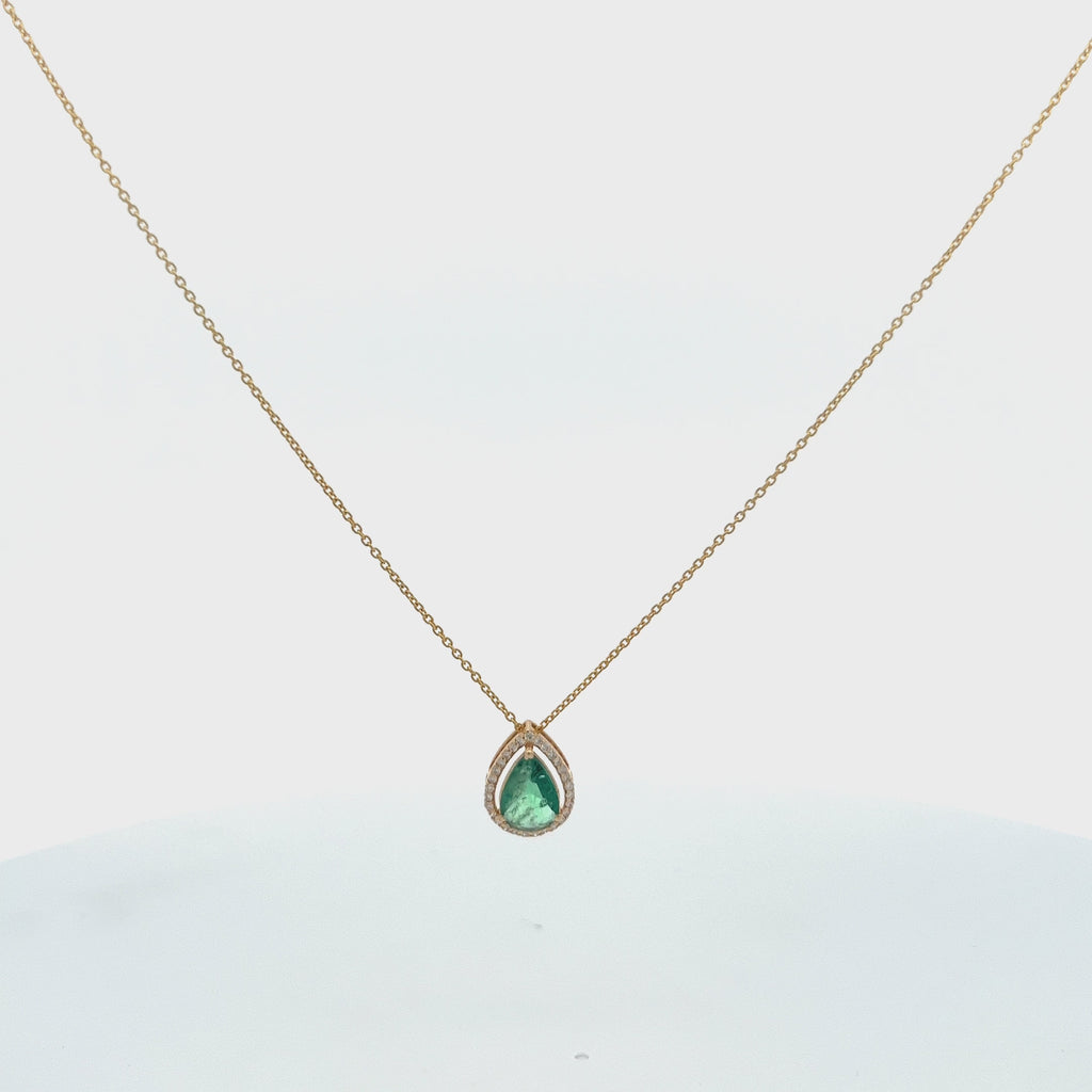 Pear Shape Emerald With Diamond Halo Necklace (2.90 ct.) in 14K Gold