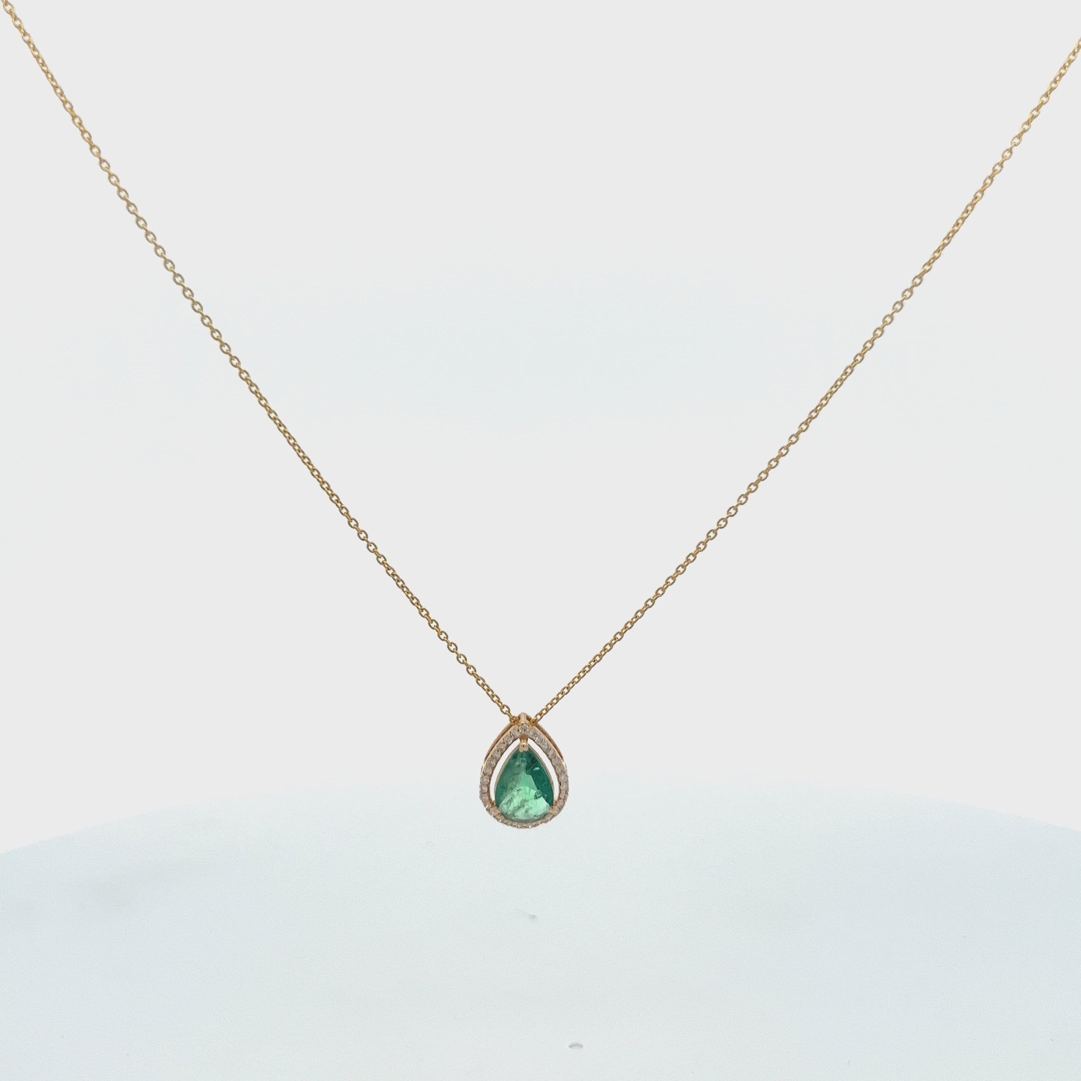 Pear Shape Emerald With Diamond Halo Necklace (2.90 ct.) in 14K Gold