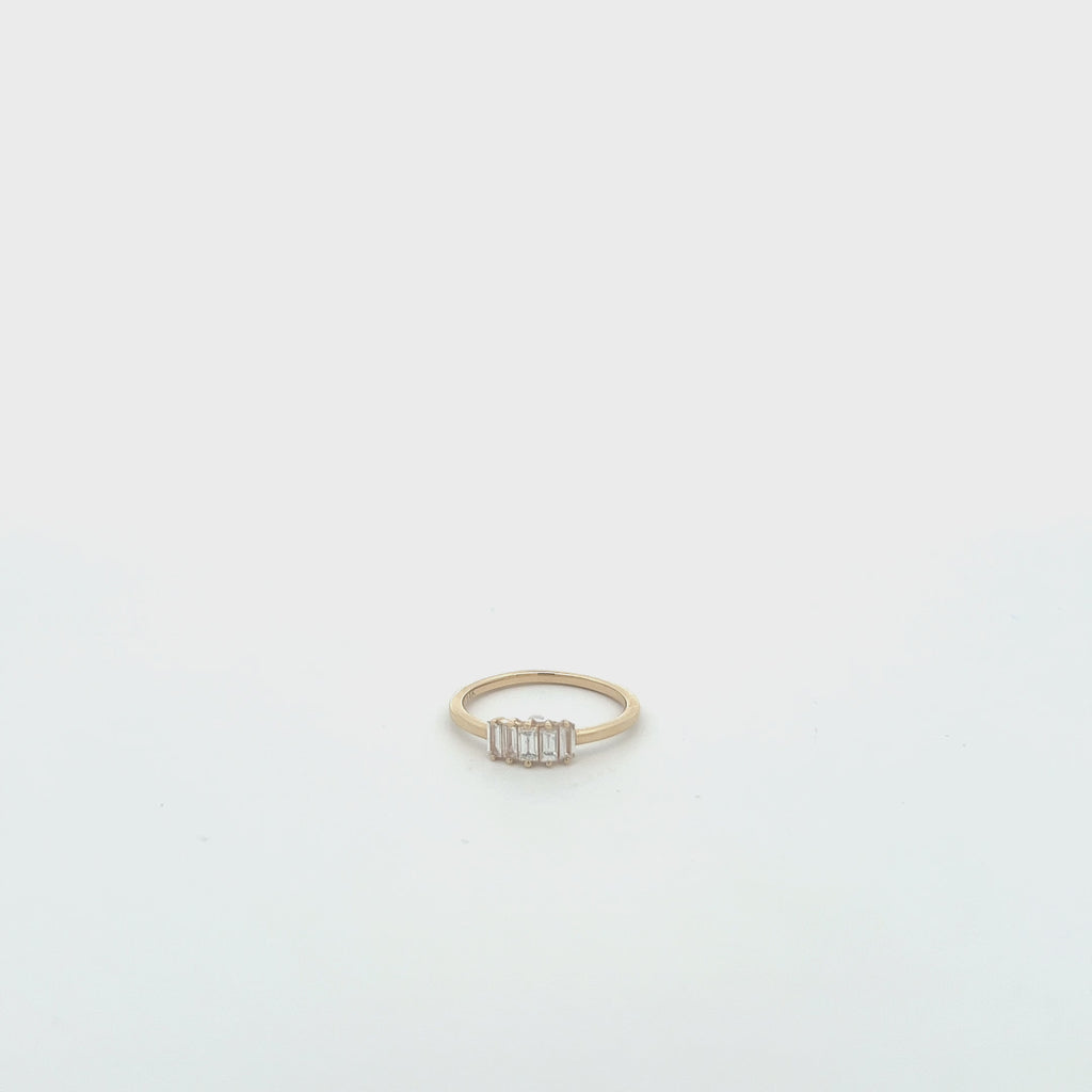 5 Diamonds Baguette Ring (0.23 ct.) 2-Prongs Setting in 14K Gold