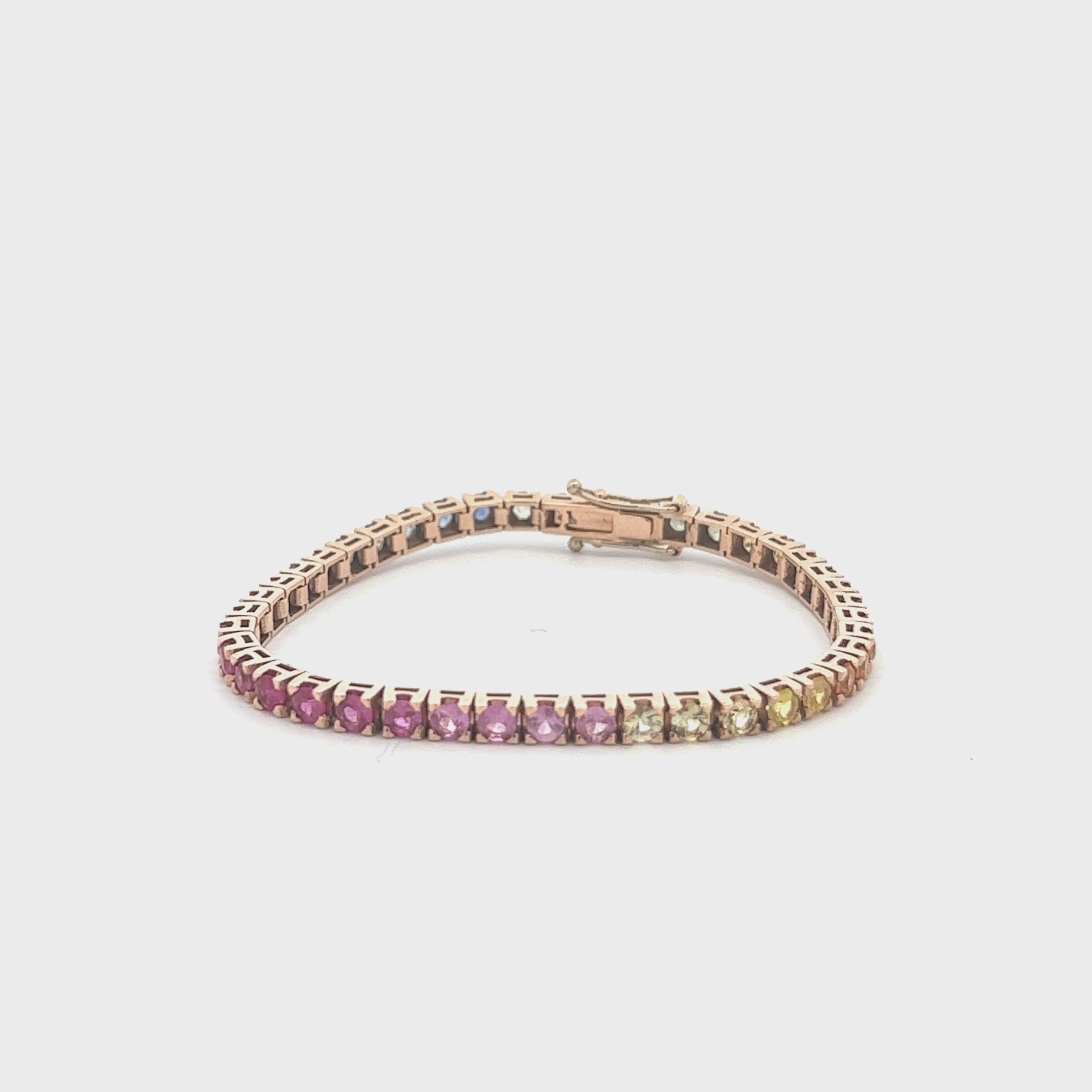 Multicolor Sapphire Tennis Bracelet (5.50 ct.) 4-Prongs Setting in 18K Gold, Made In Italy