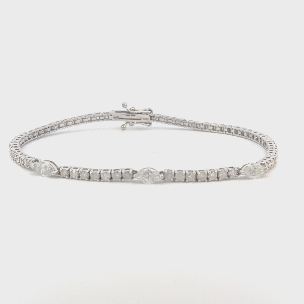 Round & Marquise Shape Diamond Tennis Bracelet (3.00 ct.) 4-Prongs Setting in 14K Gold