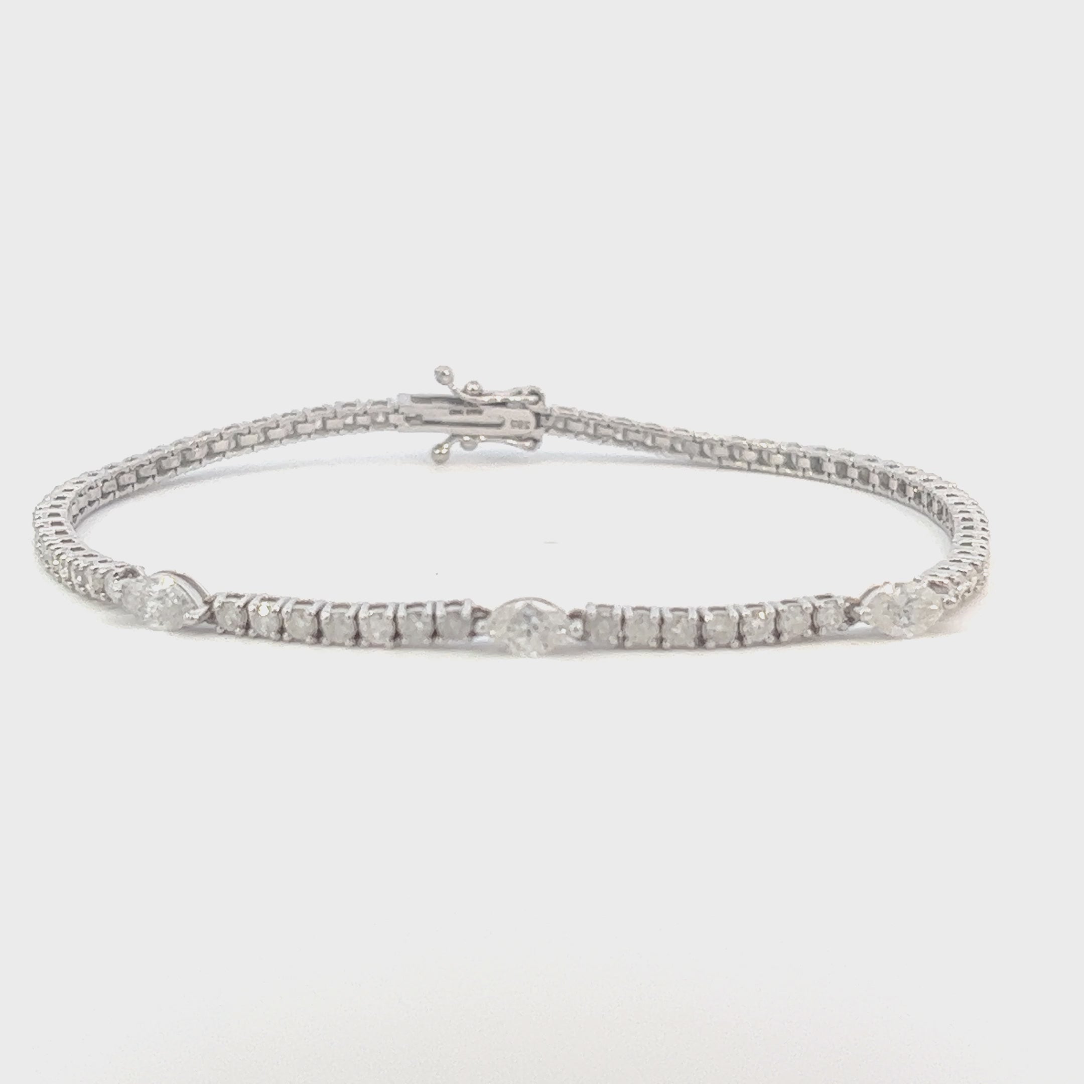 Round & Marquise Shape Diamond Tennis Bracelet (3.00 ct.) 4-Prongs Setting in 14K Gold