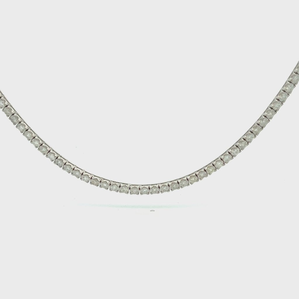 Three Quarters Diamond Tennis Necklace (5.15 ct.) 2.4 mm Tiger Eye 4-Prongs Setting in 14K Gold